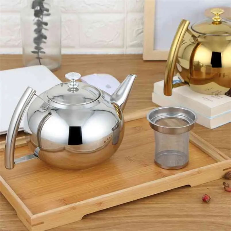 Silbergoldfarben 1,5 l/2L -Teekannen Edelstahl Wasserkocher El Pot mit Filter Kaffee Restaurant 210813