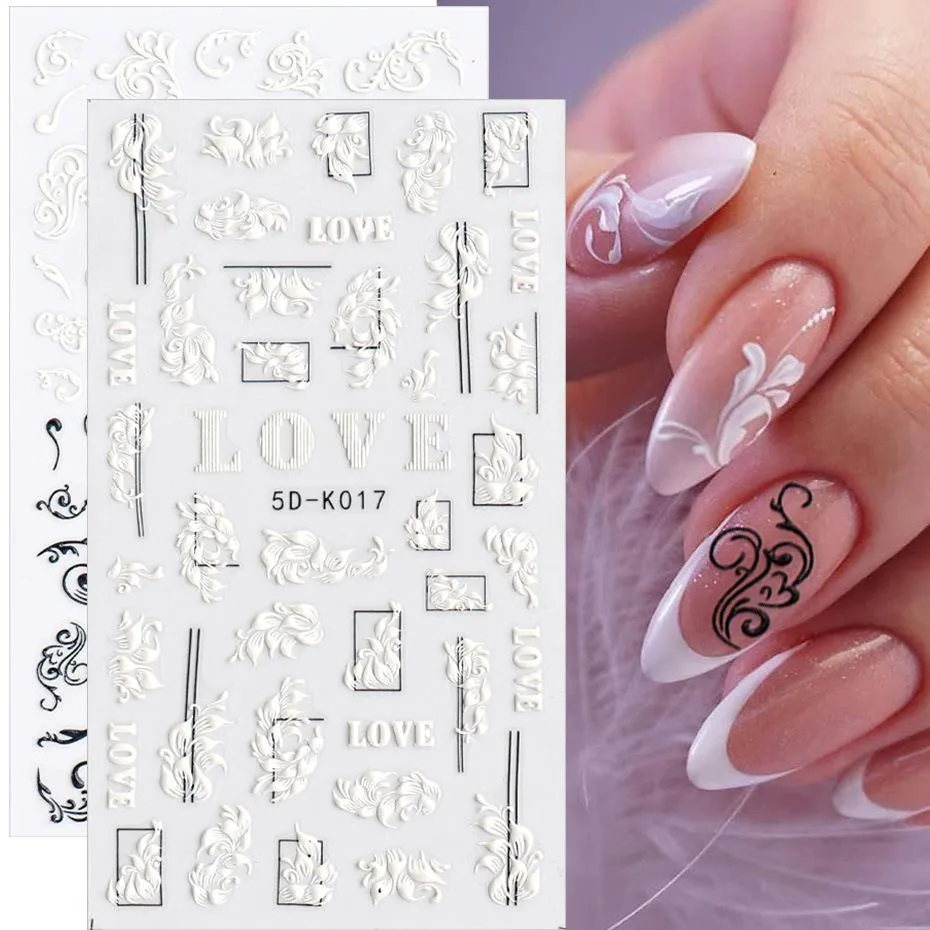 White Embossed Flower Lace Lace Nail Art Stickers 5D Wedding Art