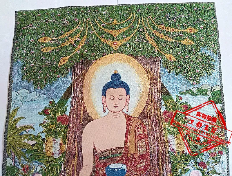 36 Zoll Tibet Seidenstickerei Nepal Bodhi Baum lehrt Buddha Tangka Thangka Gemälde Familienwand dekoriert das Wandgemälde