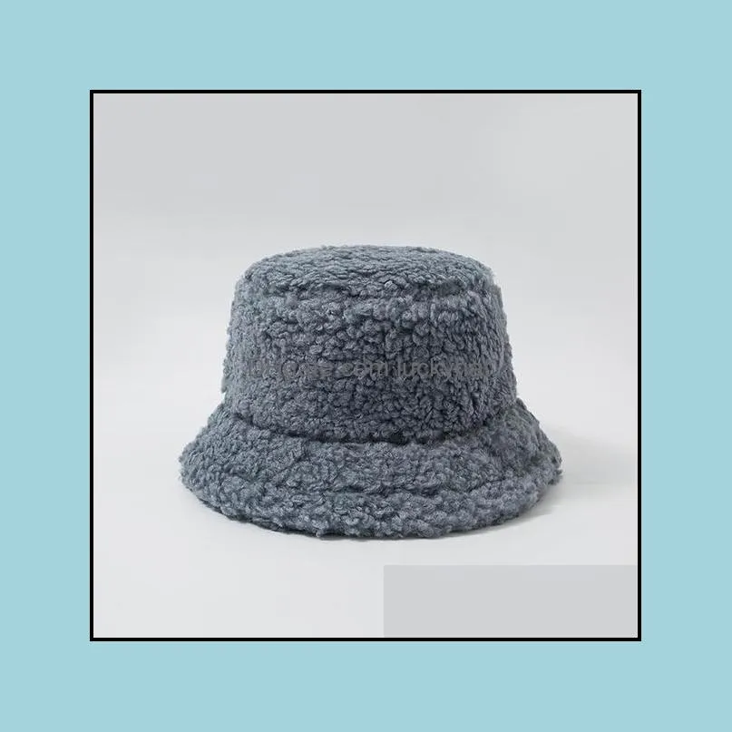 Fashion Hat Solid Artificial Fur Warm Cap Faux Fur Winter Bucket Hat for Women Outdoor Sunscreen Sun Lady Cap