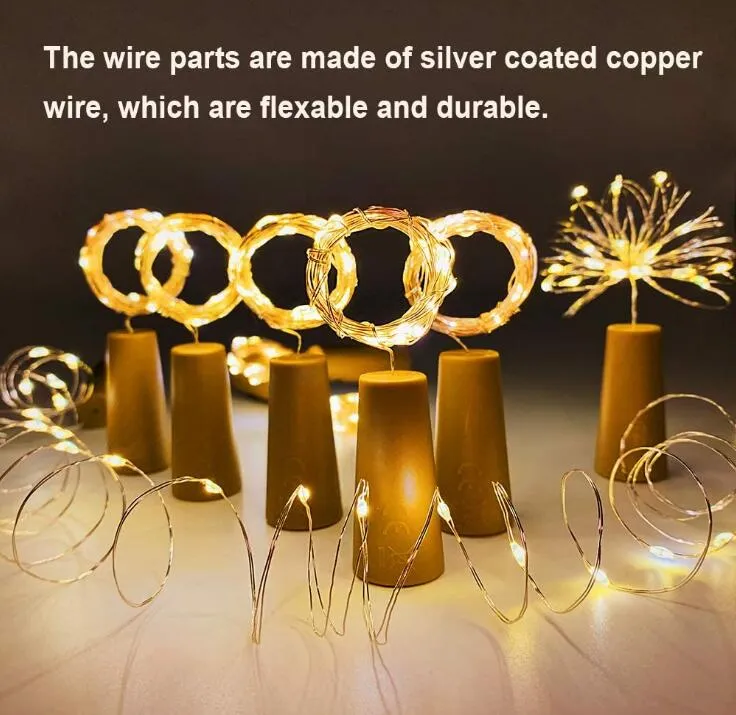 Wine Bottle Lights with Cork 10 Pack LED Battery Operated Party Decoration 3.3ft Silver Wire Fairy Mini String Light for Christmas Party Wedding Festival Items