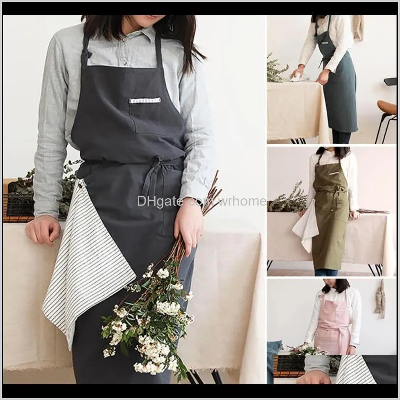 adjustable with pockets cooking easy clean solid kitchen japanese style bib apron casual gardening cotton blend painting home