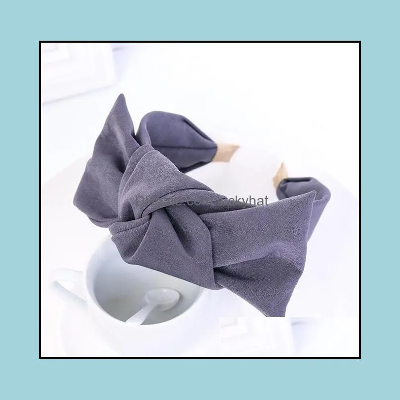 New Fashion Women Headband Wide Side Big Bowknot Hairband Solid Color Turban Casual Hair Accessories