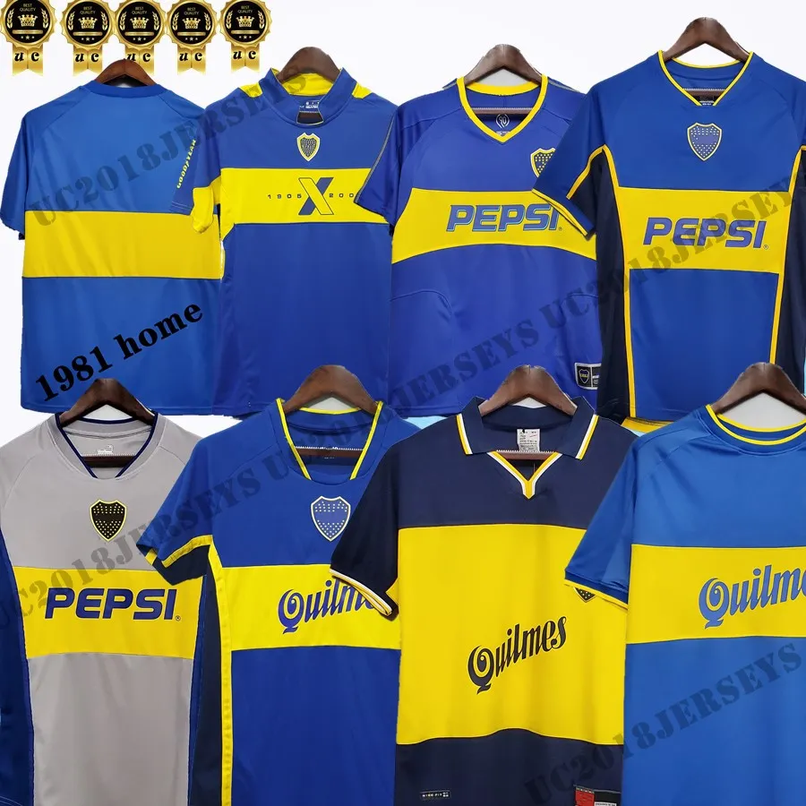 1981 1997 1999 Boca Juniors Retro Futbol Forması 01 02 03 04 05 Maradona Roman Riquelme Caniggia Palermo Kısa Kollu Klasik Futbol Gömlek