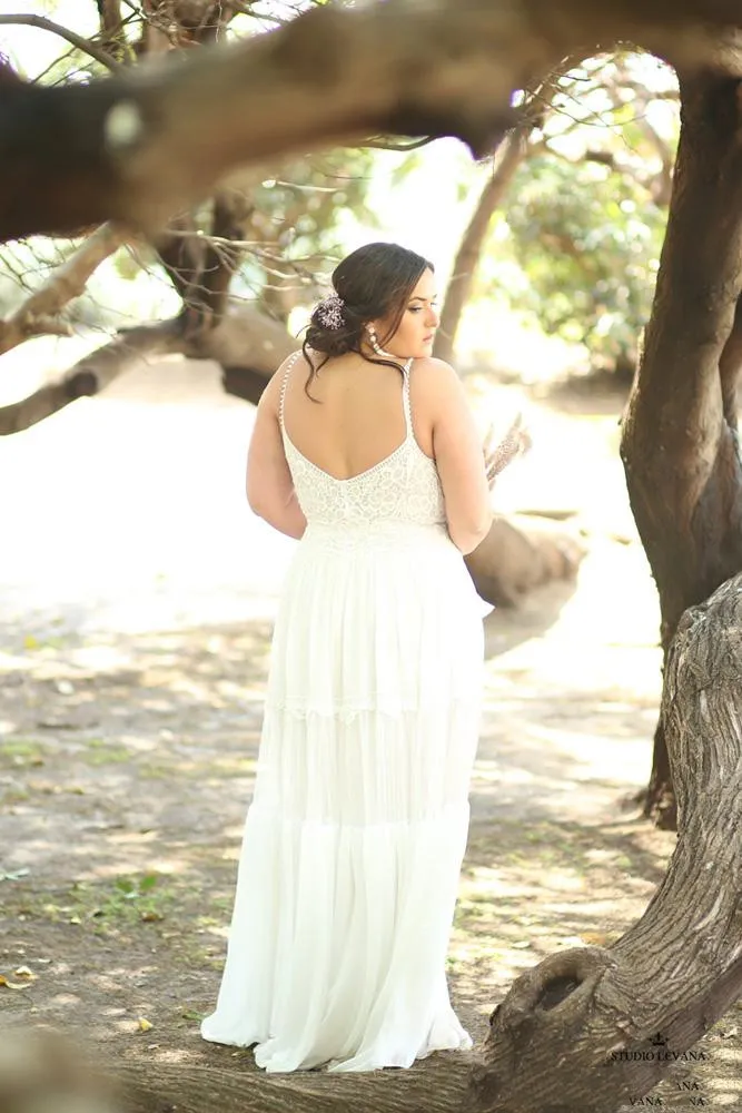 flowy plus size beach wedding dresses Simple White Lace A-line Plus Size Beach Wedding Dresses, Bridal Dresses,  MW553 main image 1