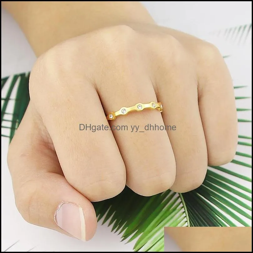 Wedding Rings Fashion Design Exquisite Bamboo Zircon Ring Simple Stainless Steel Women Gold Color Engagement Jewelry Wholesale