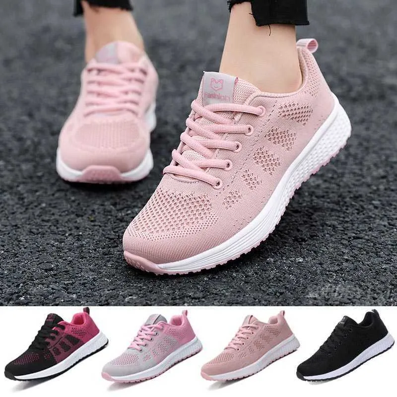 Women Shoes Flats Fashion Casual Sneaker Walking Woman Comfort Lace-up Mesh Breathable Female Sneakers Zapatillas Mujer Feminino Y0907
