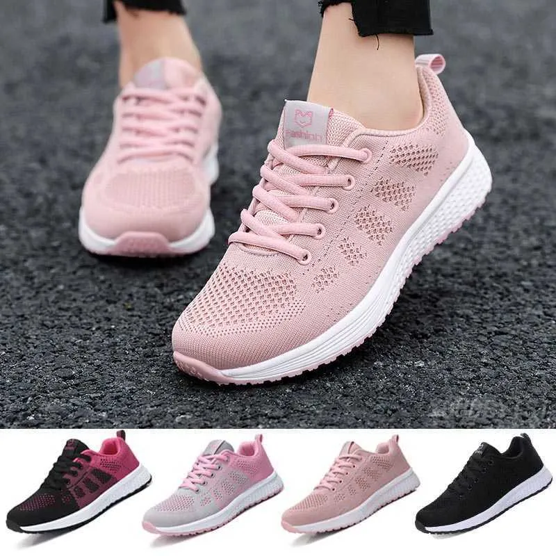 Kobiety Buty Mieszkania Moda Casual Sneaker Walking Kobieta Komfort Lace-Up Siatki Oddychające Kobiece Sneakers Zapatillas Mujer Feminino Y0907