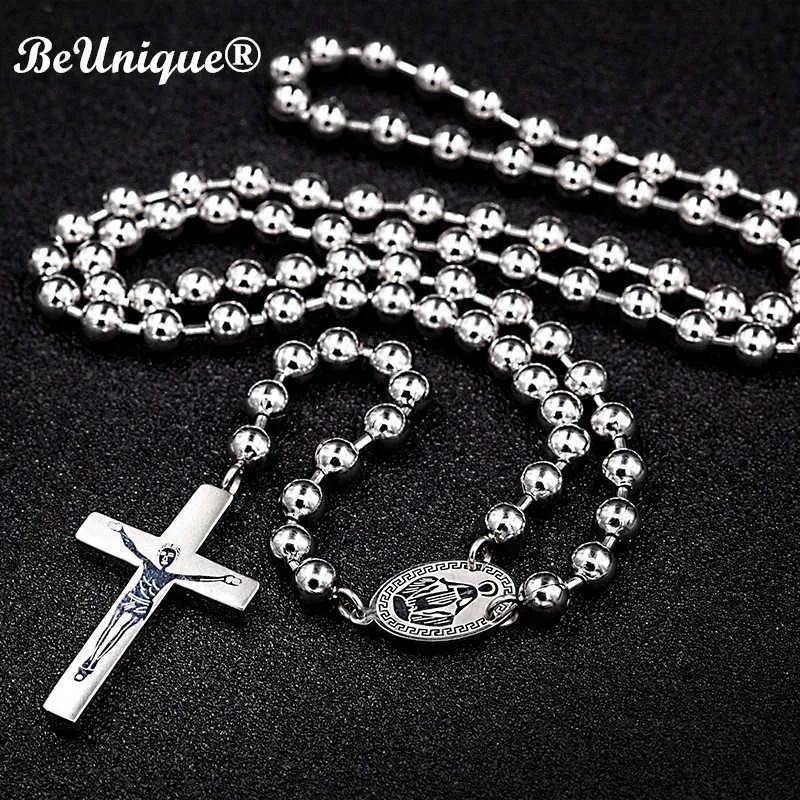 Aço luxuoso do homem Rosário Católico Cruz Colar Colar Pingente Piece, Conectores, Bens religiosos de Natal 210621