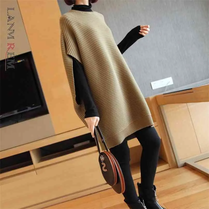 Autumn Winter fashion mid-length thickened pullover bat short sleeve sweater dress loose knit large size YJ926 210527