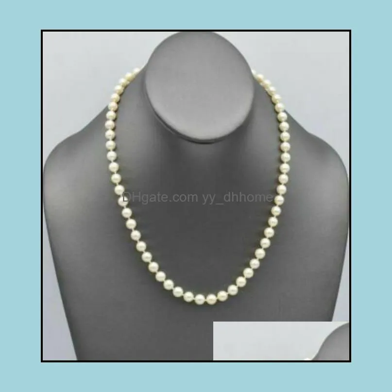 8-9mm White Natural Pearl Beaded Necklace 18inch Women`s Gift Bridal Jewelry