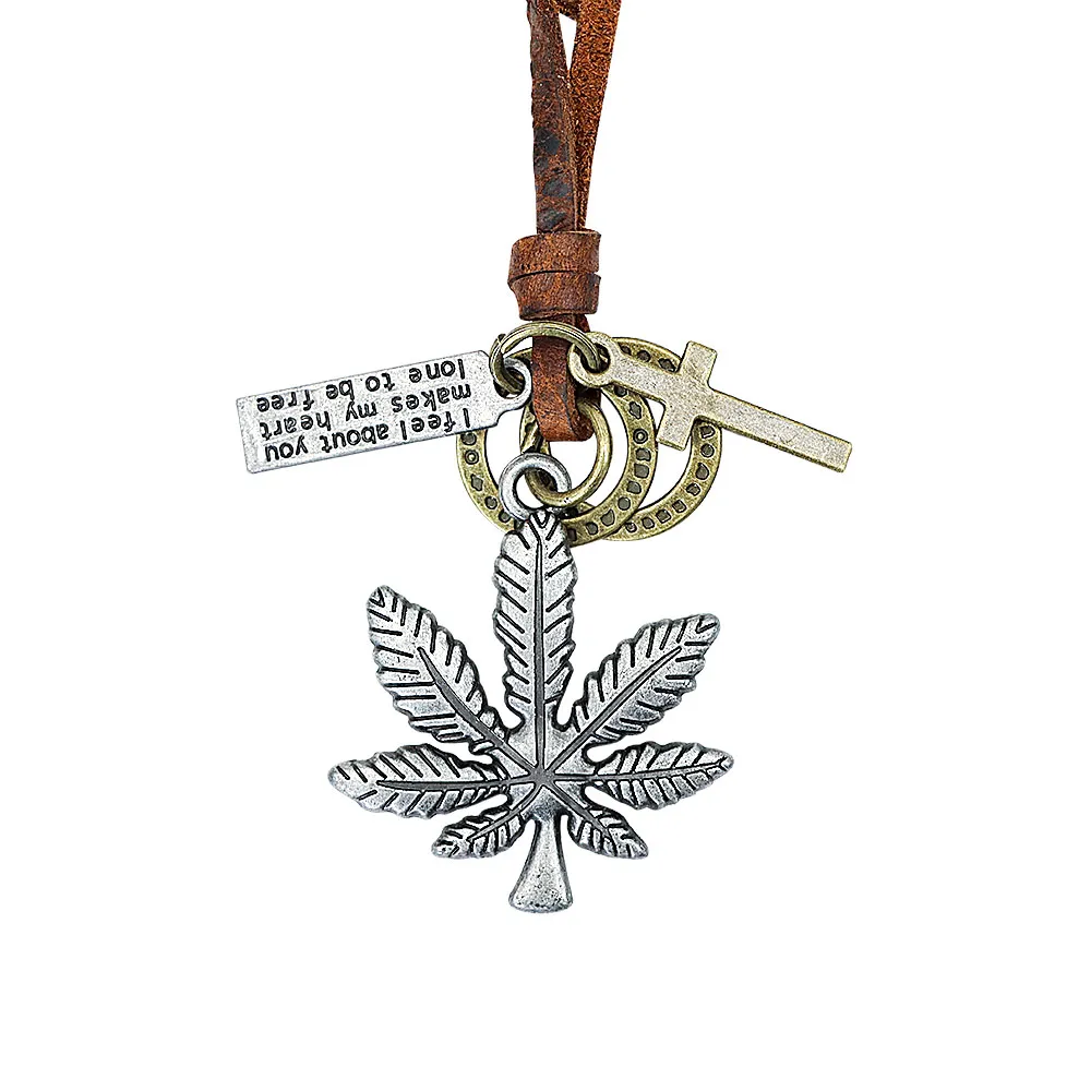 HORNET Metal Cowhide Rope Smoking Chian Necklace with Maple Leaf Design Fit Men Women Smoker Pendant Tobacco Accessories