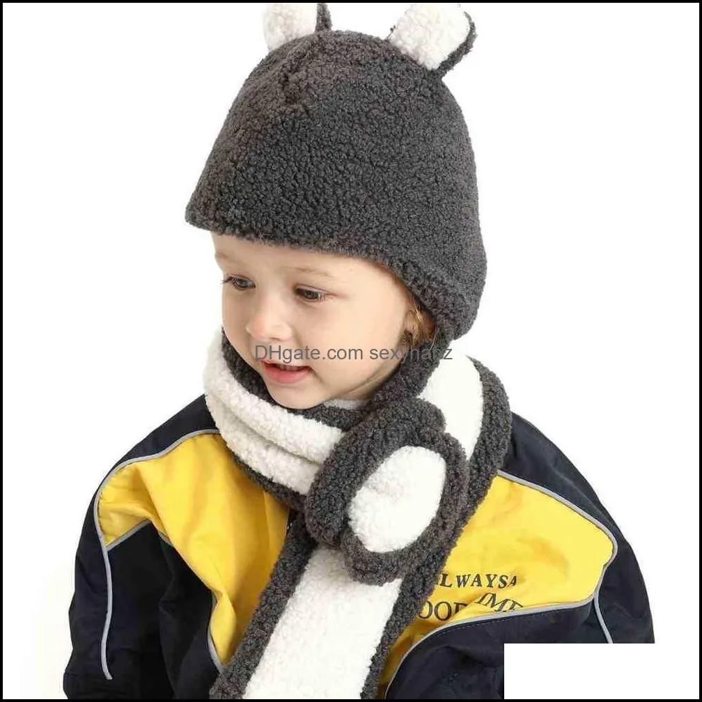 Autumn And Winter Warm Children`s Hat Ear Protection Hats Gloves 3pcs/set Kids Outdoor Boy`s Grils Scarf Glove SUit Casual Cute Caps