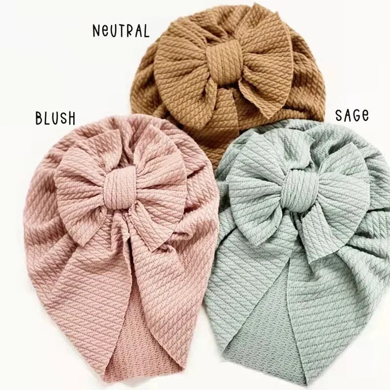 Waffle Turban Hat Baby Knot Bow Headband Infant Soft Elastic Head Wraps Kids Girls Bonnet Beanies Cap Newborn Headwear