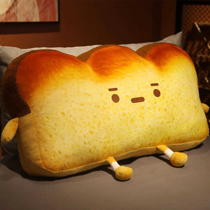 Giant Emoticon Toast Bread Bed Custed Stuffed Cartoon Food Bed Bedside Pillow Rolig Gift för GRL Bedroom Decor Toy för honom Q0727