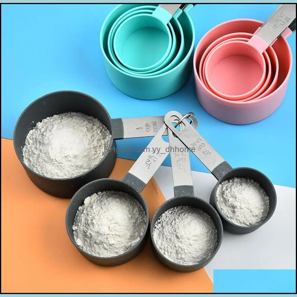 Hot Dining Home 8pcs set Measuring Spoons Cup Tools PP Baking Accessories Stainless Steel Plastic Handle Kitchen Gadgets