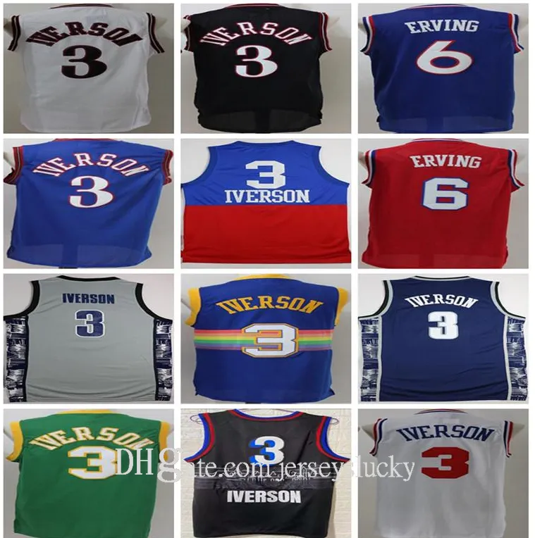 Maglia da basket da uomo Georgetown Hoyas College Allen Iverson Maglie 3 Dr J Julius Erving 6 Wilt Chamberlain 13 Blu Nero Bianco Rosso Traspirante