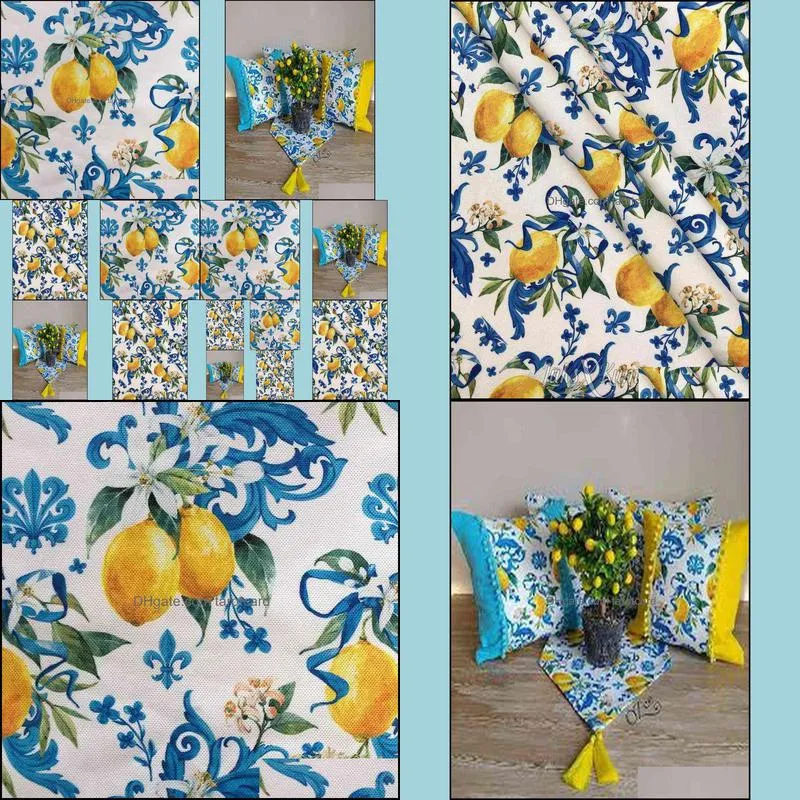 Baroque Style Lemon Pattern Digital Printed Fabric Turkish christmas decorations table runner Polyester Microfiber 143*100 220107