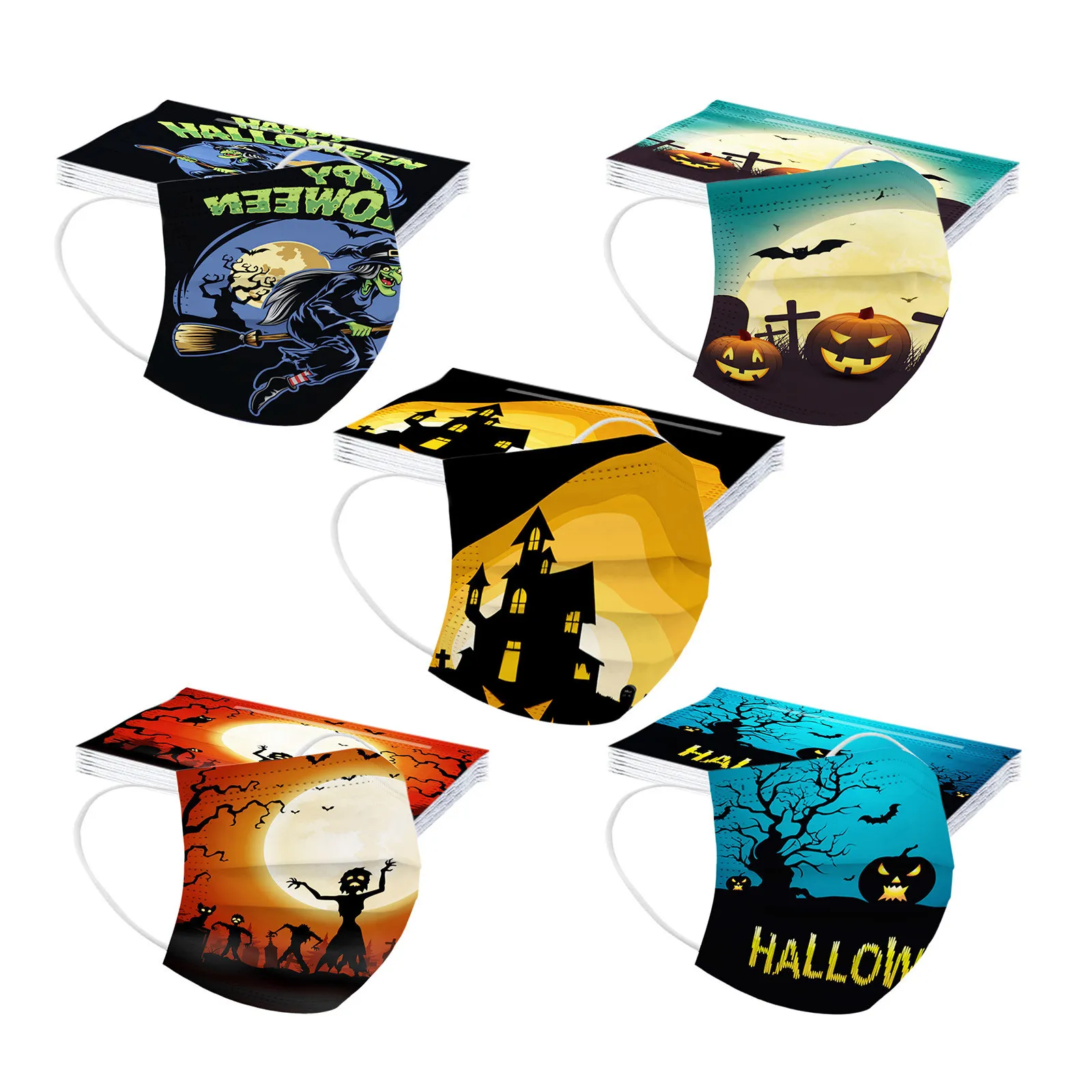 2021 Halloween color printing protective mask three-layer disposable children's dust mask
