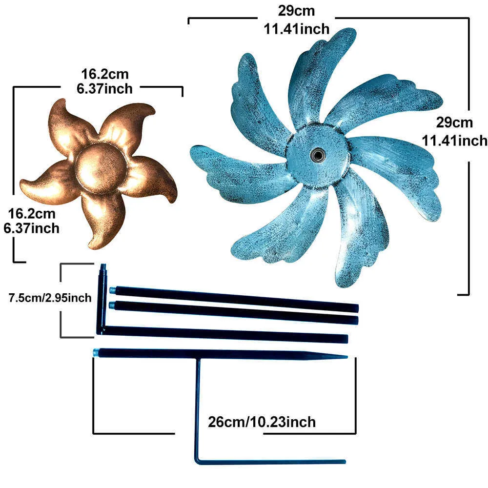 Iron Rustless Art Craft Outdoor 3D Wind Spinner Wind Spinner Home Garden Decor Garden Wind Ornament Yard Lawn Garden Decorations Q188W