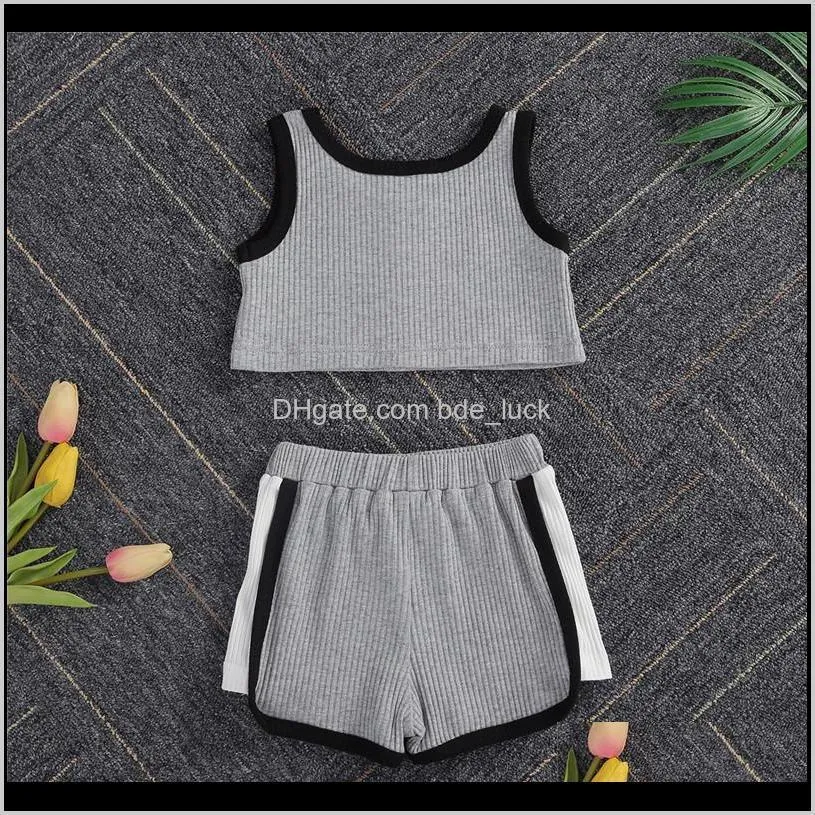 New Toddler Baby Girl Rib-knitted Tracksuit Summer Outfit Sleeveless Button Crop Top Sleeveless Vest+Shorts 2Pcs Casual Clothes