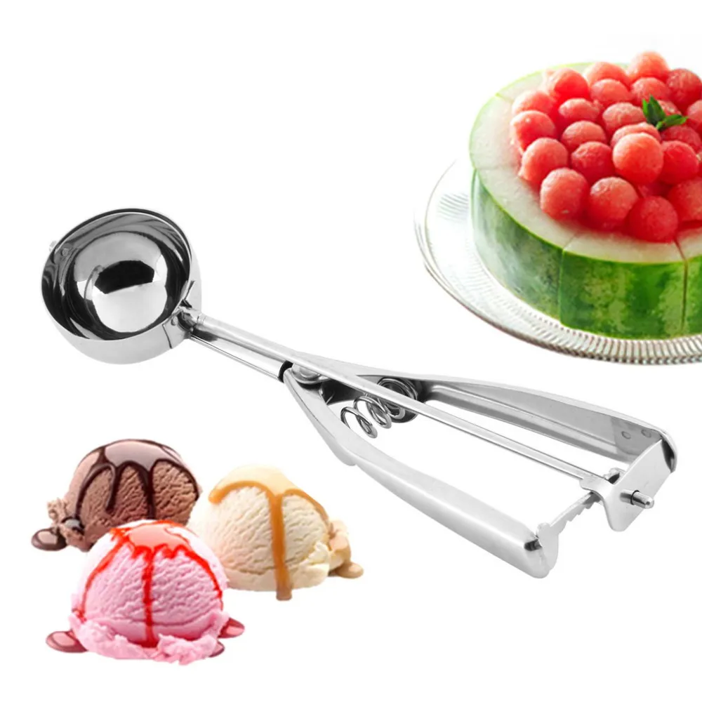 Stainless Steel Ice Cream Spoon Watermelon Potato Fruit Melon Frozen Yogurt Cookie Dough Ball Masher Handle Kitchen Tool