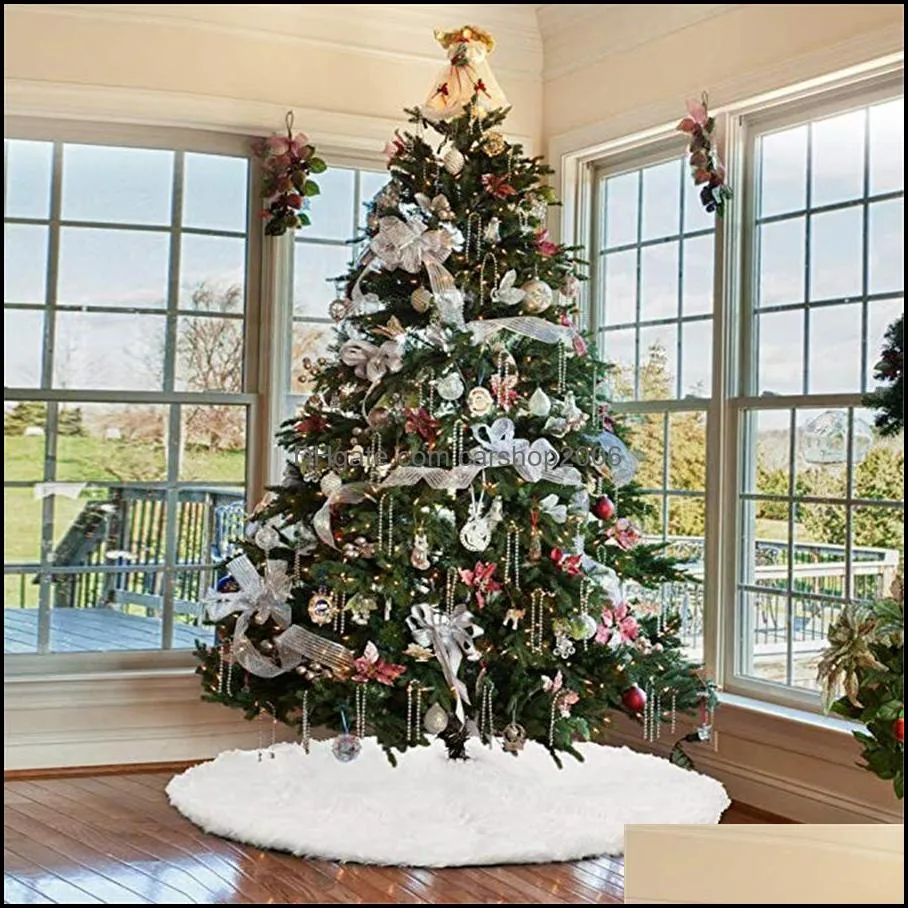 122 cm White Plush Christmas Tree Skirt Carpet Large Snowy White Faux Fur Floor Mat Xmas Decorations New Year Ornaments 48 inches