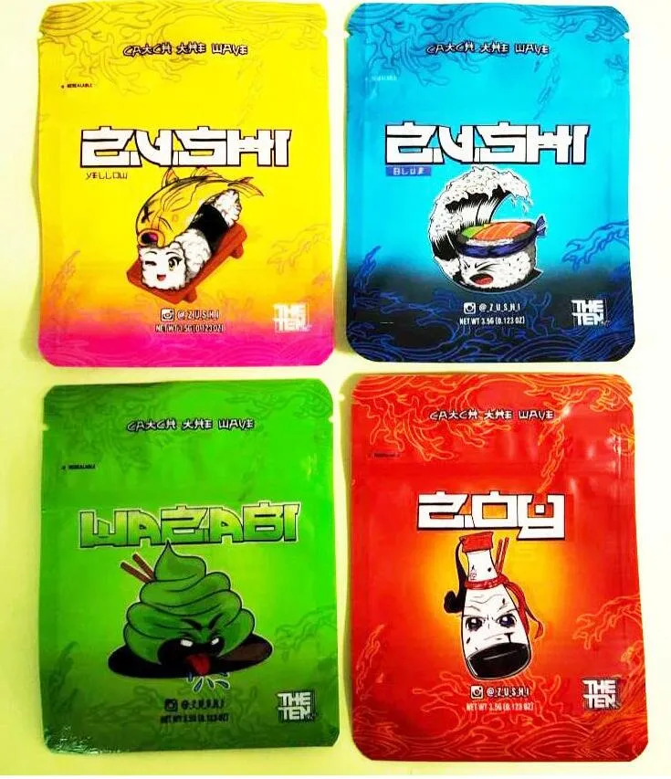 Sacos plásticos comestíveis de Zushi 3,5 g levantam-se embalagem de alimentos com zíper à prova de criança