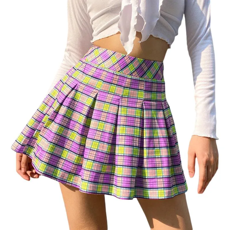 スカート2021春夏女性ファッションハイウエスト格子縞のスカートレディース女性のスチリッシュなショッピングデイリーウェア