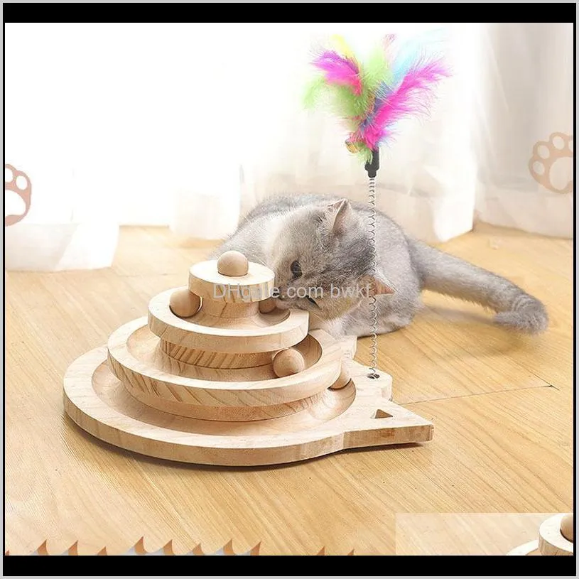 pet interactive toy cat toys three layer wooden turntable pet smart track matching color ball bell rocking cat interactive toy 201217