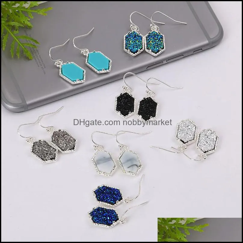 Dangle & Chandelier Earrings Jewelry 7Colors Designer Druzy Drop Geometric Natural Stone Gold Sier For Women Fashion Gift Delivery 2021 E7C5