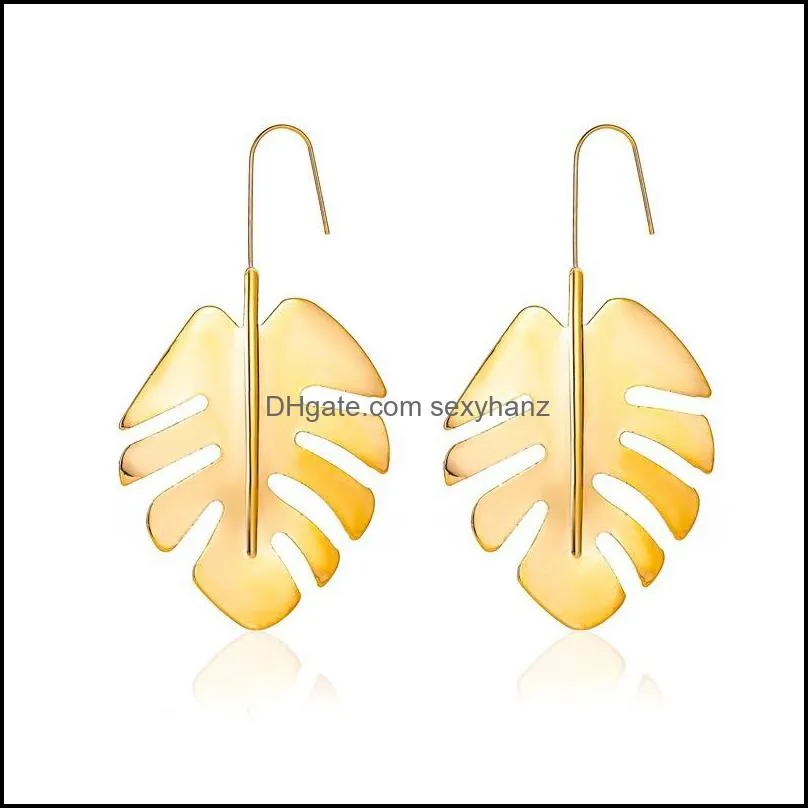 European Hollow Leaf Dangle Earring Hook Simple Long Metal Banana Leave Ear Drop For Women Plant Alloy Stud Gold Earrings Accessories