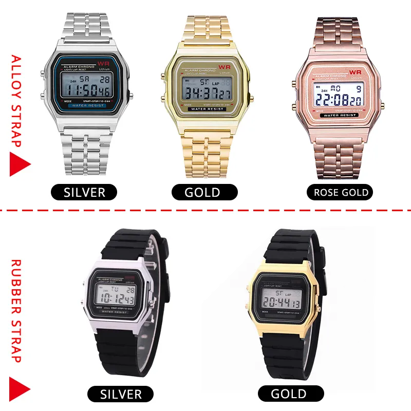 Retro Style Mens Digital Silver Watch With Rose Gold And Silver 