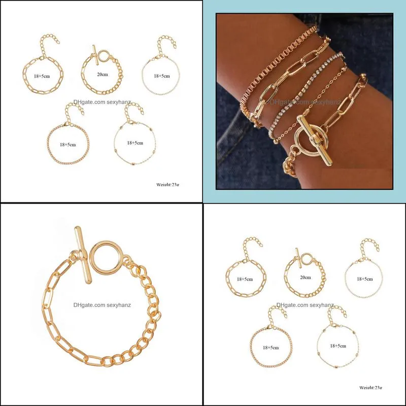 S1389 Hot Fashion Jewelry Multi Layer Bracelet Set OT Buckle Rhinstone Beads Geometric Hollowed Chain Bracelet