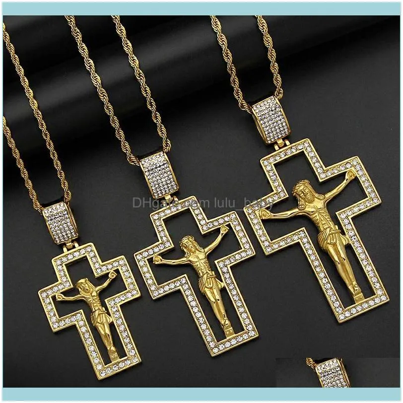 Pendentif bijoux pendentif colliers Hip Hop Bling couleur or acier inoxydable Inri Crucifix jésus croix creuse pendentifs collier pour hommes bijou