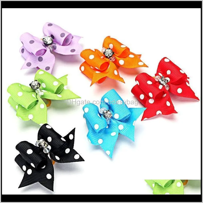 lovely 4*2cm fabric dots bowtie dogs hair accessories pet hair bows grooming gift products cute dog ornaments