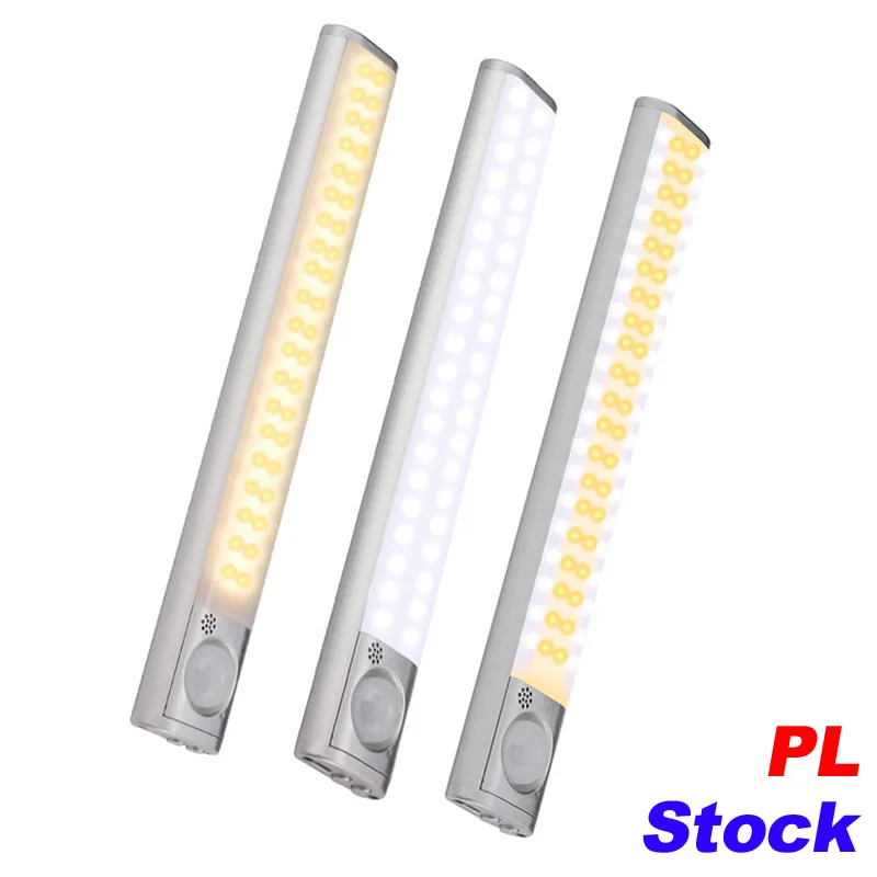 PL Stock 160 LED Escadas Night Light Wireless PIR Movimento Sensoring Closet sob Gabinete Luzes USB Recarregável Bateria