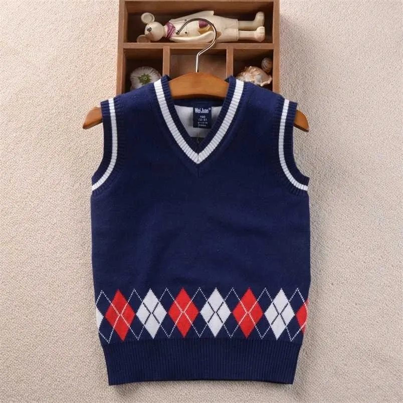 Boys Girls School Sweater Vest Preppy Style Kids Pullover Knitwear V-Neck Bomull Vår Höst Barnkläder 211201