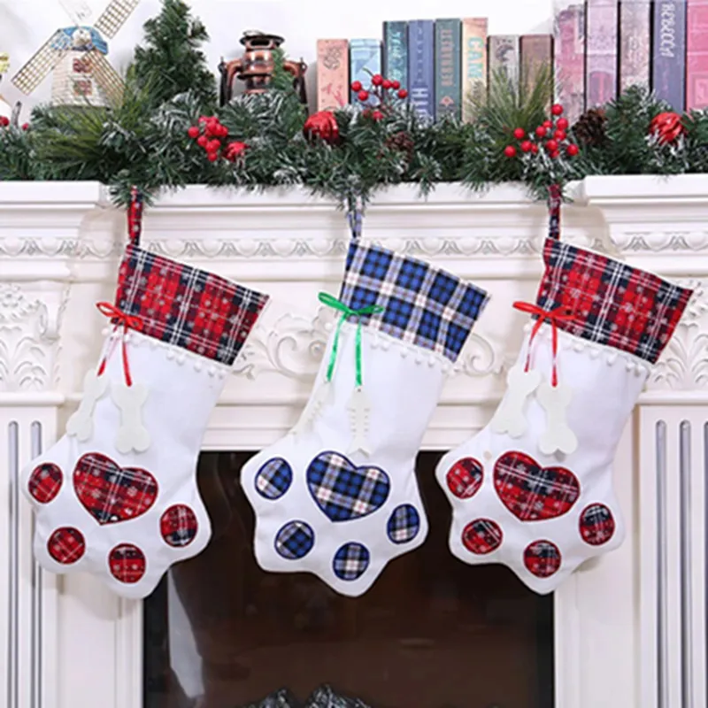 سانتا الحلوى هدية حقيبة كبيرة رقيق عيد تخزين كلب منقوشة باو سانتاسوكس ندفة الثلج شجرة عيد الميلاد نمط xmasdecoration wll1019