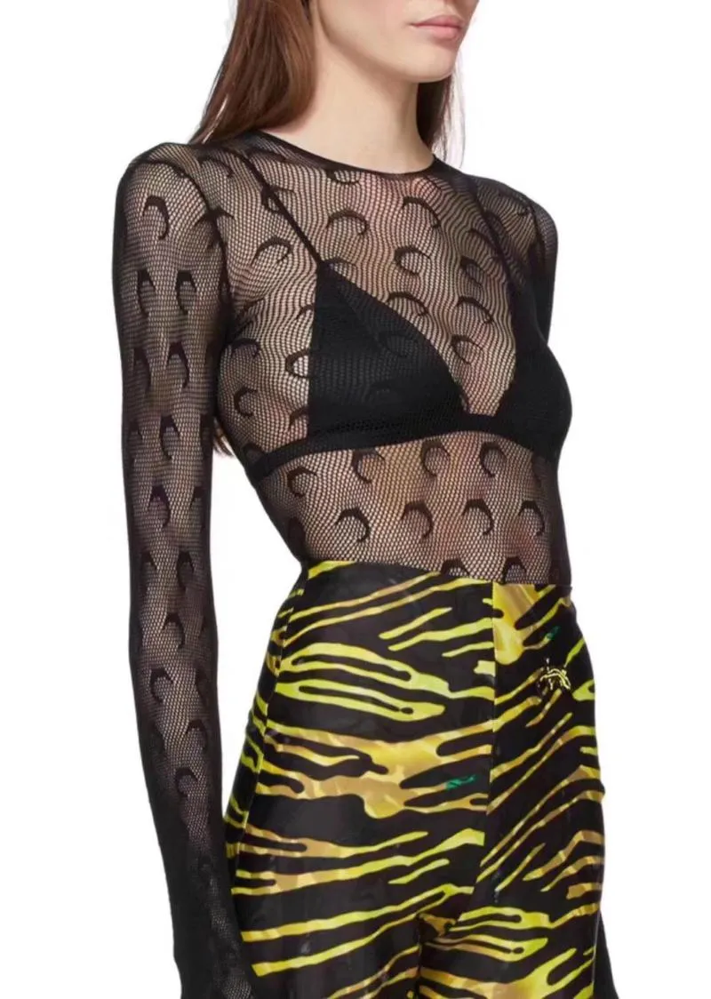 トップス moon Moon Printed Designer Mesh tight shirt for Women -