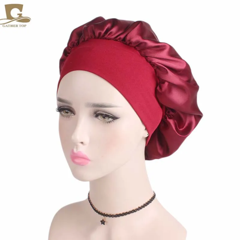 Mode Nightcap Femmes Satin Sommeil Chapeau Cheveux Tête De Soie Bonnet Large Bande Élastique Prix Usine Expert Conception Qualité Dernier Style Statut Original