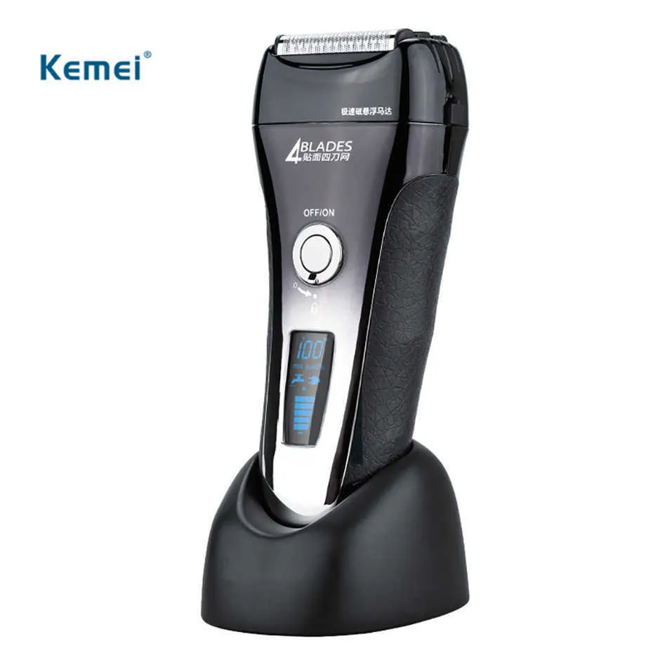 Kemei Водонепроницаемый IPX6 ЖК-дисплей Аккумуляторная электрическая взаимная бритва 4D Плавающая бритва для мужчин Уход за лицом P0817