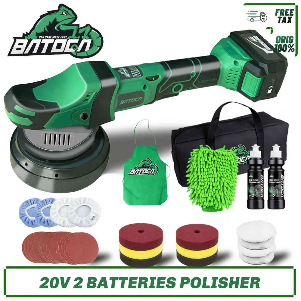 BATOCA 20V Wireless Polisher Dual Action Cordless Car Polishing DA Random Orbital 2 Batteries Machine