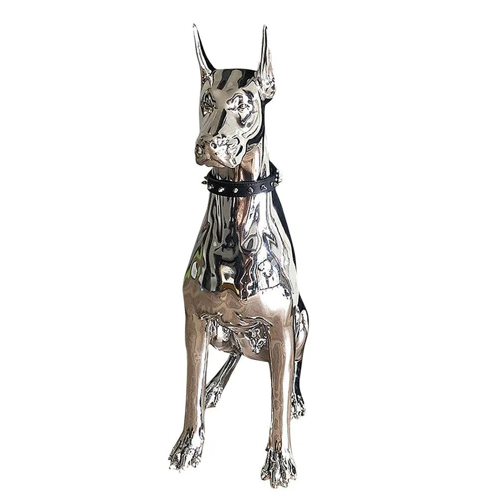 Garden Decorations Home Decorative Objects Silver Plating Sculpture Doberman Dog 18*10*5cm Art Animal Statues Figurine Living Room Decoration Resin Statue