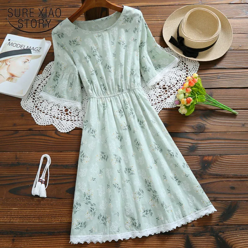 Actual S of Long and Medium-length Women Dress, Cotton Flower sweet Dress for Women's Wear in 4619 50 210510