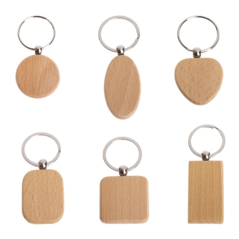 Porte-clés en bois naturel porte-clés rond carré Anti accessoires en bois perdu cadeaux