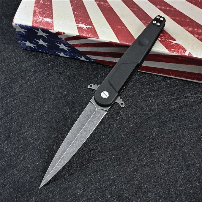 Specail Offer BD4 Flipper Folding Kniv N690 Vit / Svart Sten Tvättblad GRN + Rostfritt stålhandtag Kullager EDC Pocket Knives