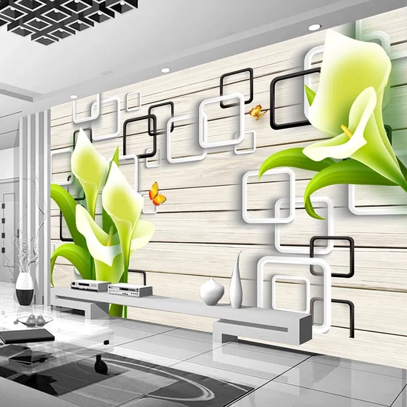 Custom 3D Photo Wallpaper Painting Modern 3D Lily Flower Stereo Embossed Living Room TV Background Decor Murals