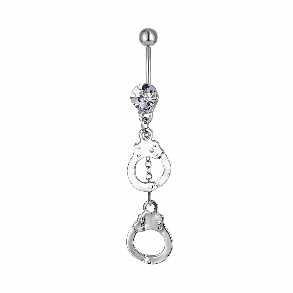 YYJFF D0179 Handcuffs Belly Navel Button Ring Silver Color