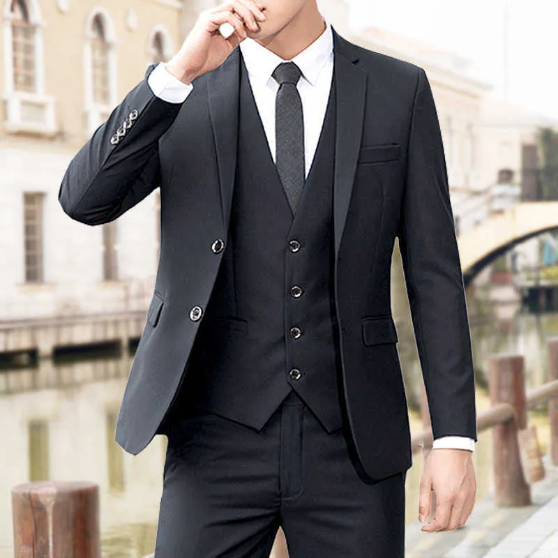 Primavera Autunno Vestito Da Uomo Coreano Sottile Professionale Due Pezzi Set Da Sposa Best Man Abiti Da Uomo Giacca + Pantaloni Costume Homme X0909